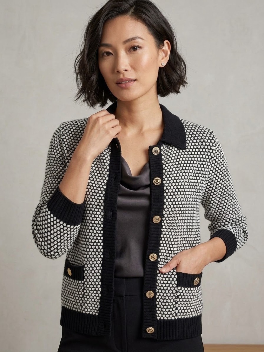 Lilly Pulitzer Cormac Black & White Textured Knit Cardigan Jacket Small